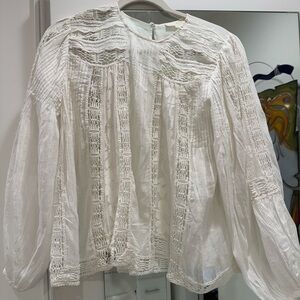 White Lace-Panel Long Sleeve Women's Top Anthropologie